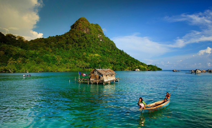 nature landscape island boat indonesia children sea tropical palm trees ...