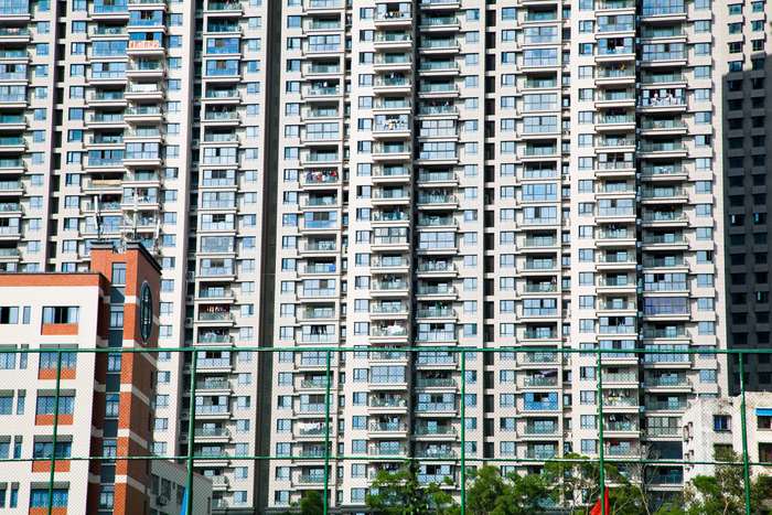 View of apartments, architecture, building, business, city, downtown, facade ...